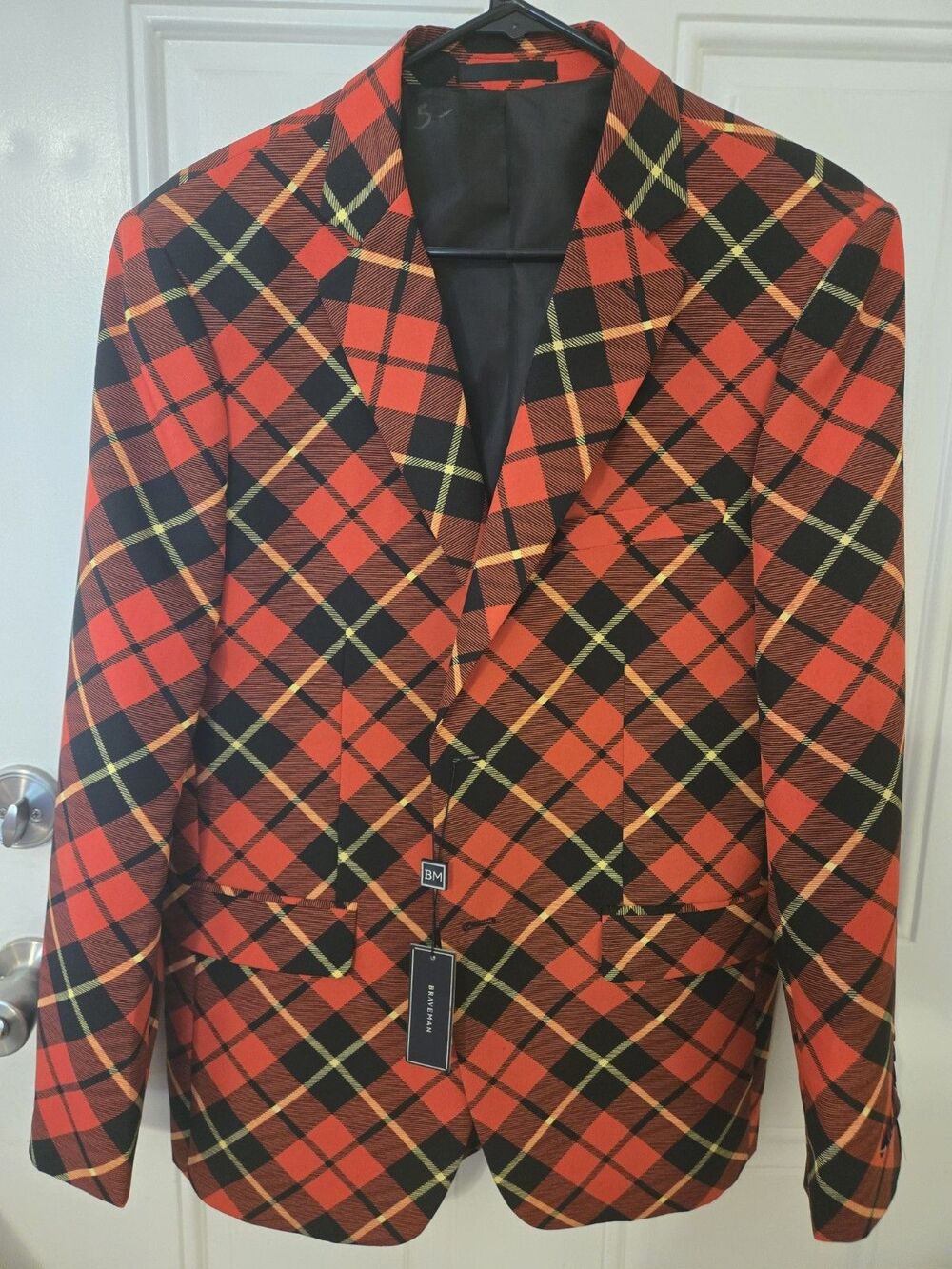 Braveman Men's  (The Buffalo) Red Black Plaid Suit Coat Size 38R 32W